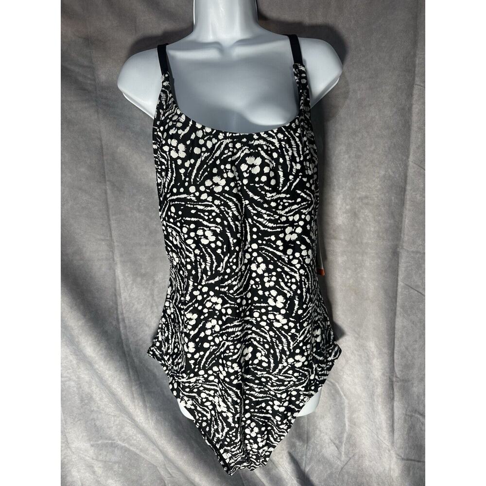 NWT HURLEY BLACK/WHITE PADDED BUST OPEN BACK ONE PC SWIMSUIT SIZE XXL